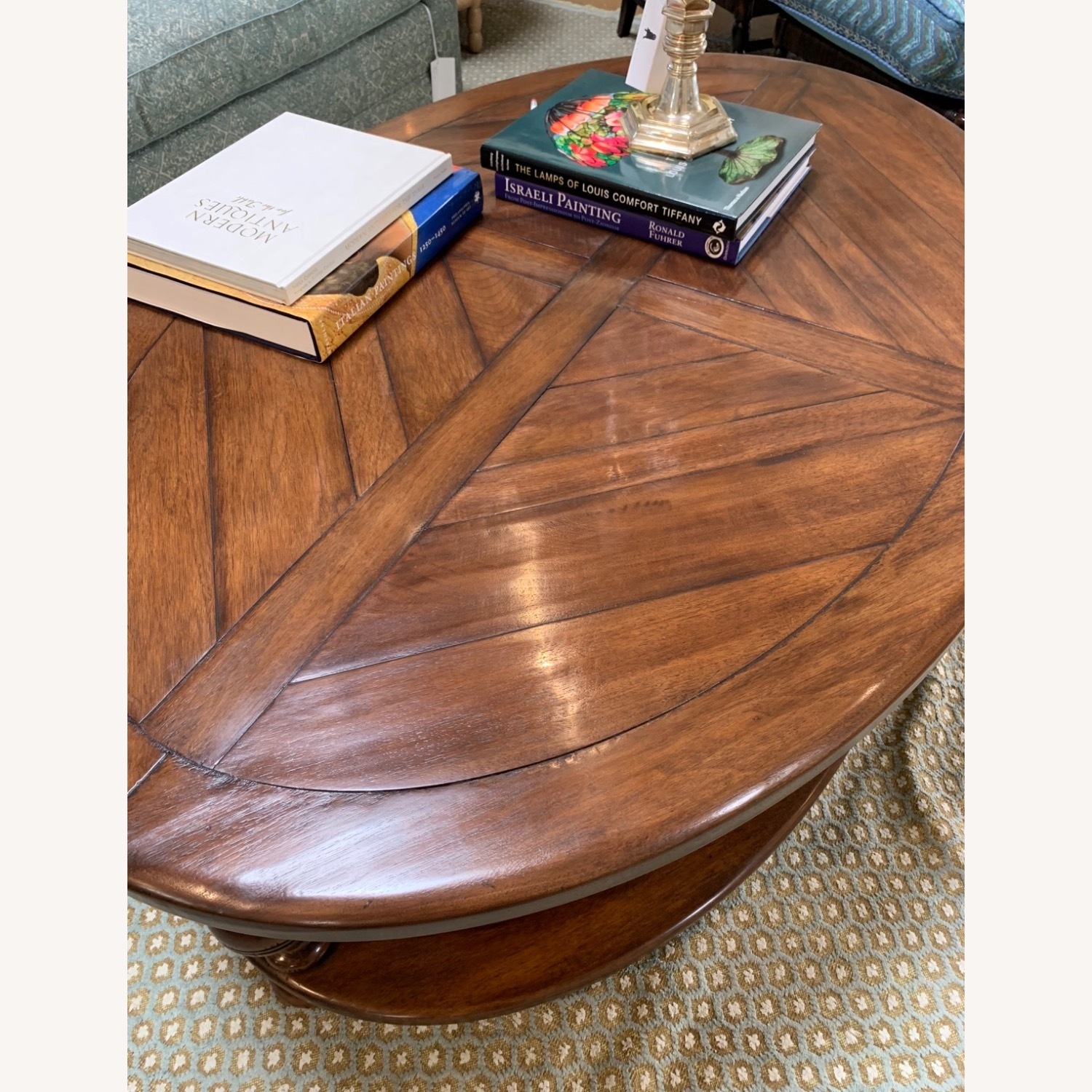  Large Walnut Oval Coffee Table - image-2