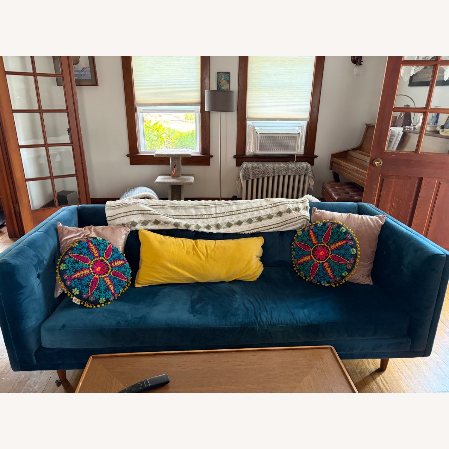 West Elm Monroe Blue Velvet 3+ Seater Sofa - image-1