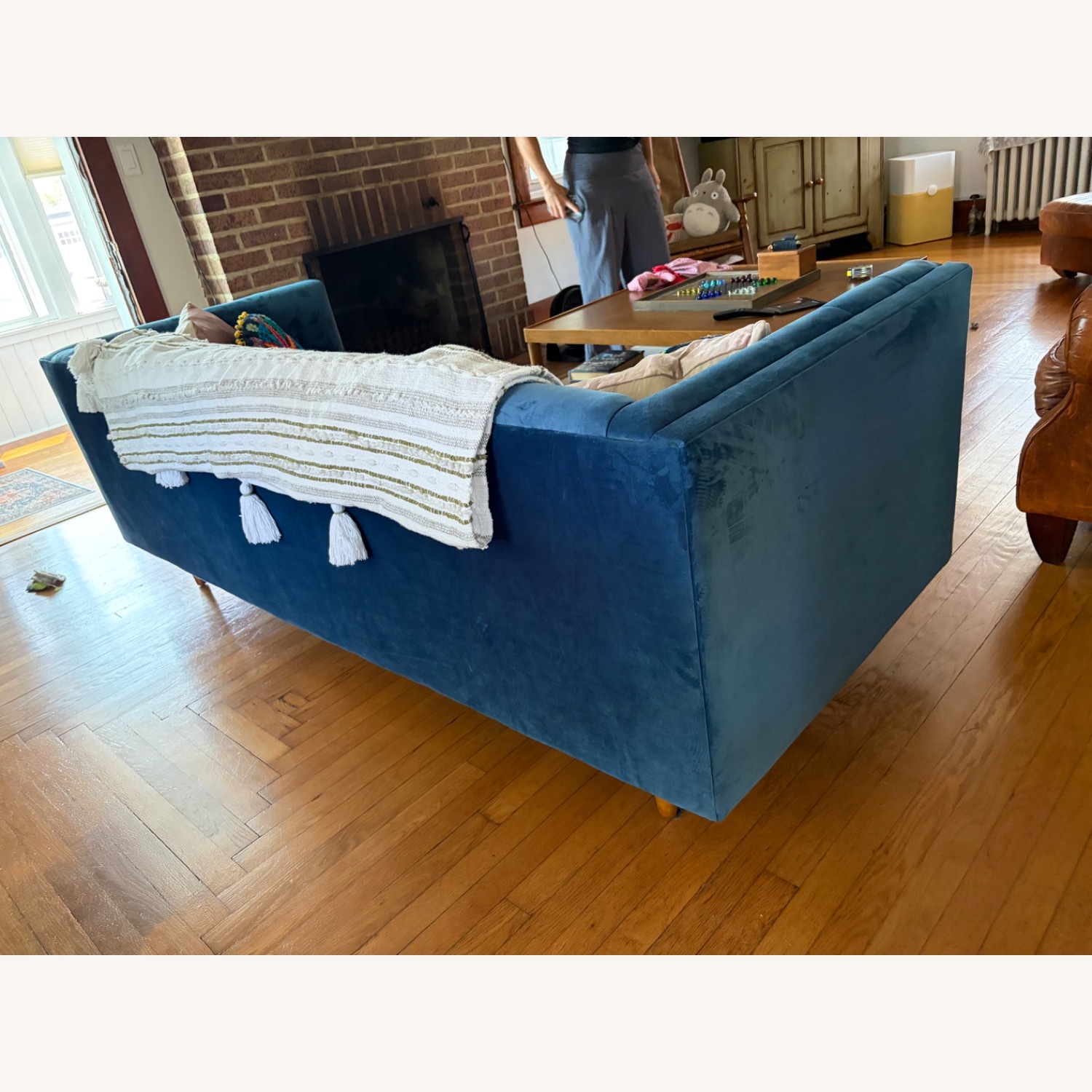 West Elm Monroe Blue Velvet 3+ Seater Sofa - image-3