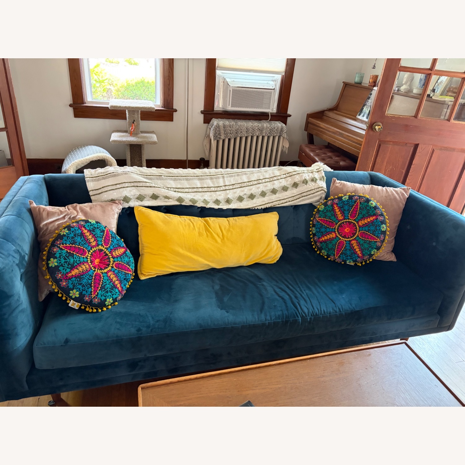 West Elm Monroe Blue Velvet 3+ Seater Sofa - image-2