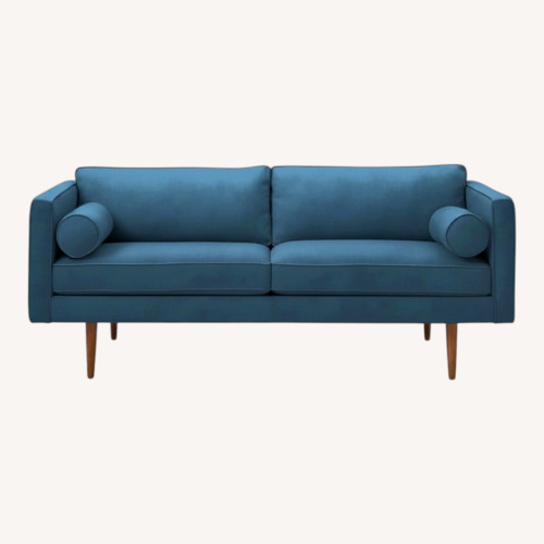 Used West Elm Monroe Blue Velvet 3+ Seater Sofa for sale on AptDeco