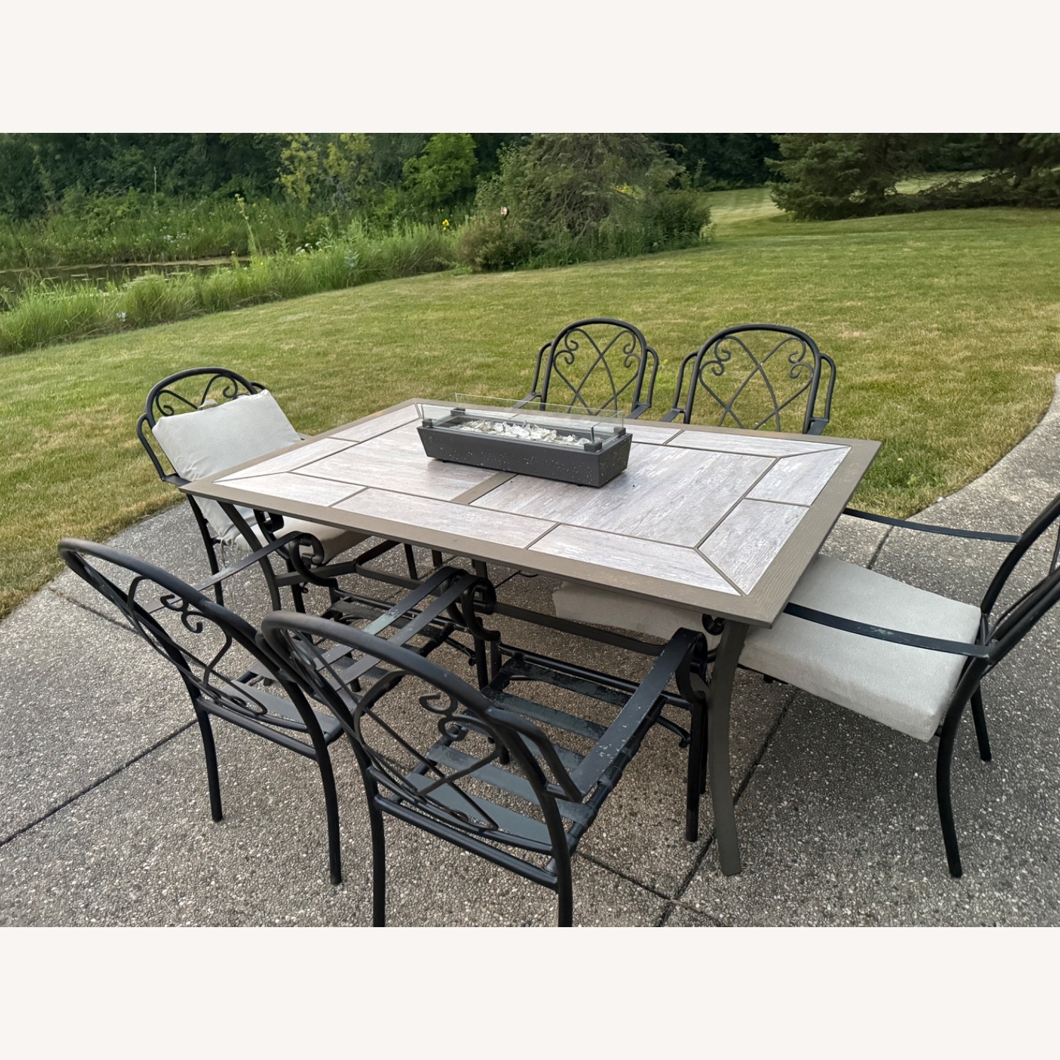 7-Piece Patio Dining Set with Gas Fire Pit  - image-1