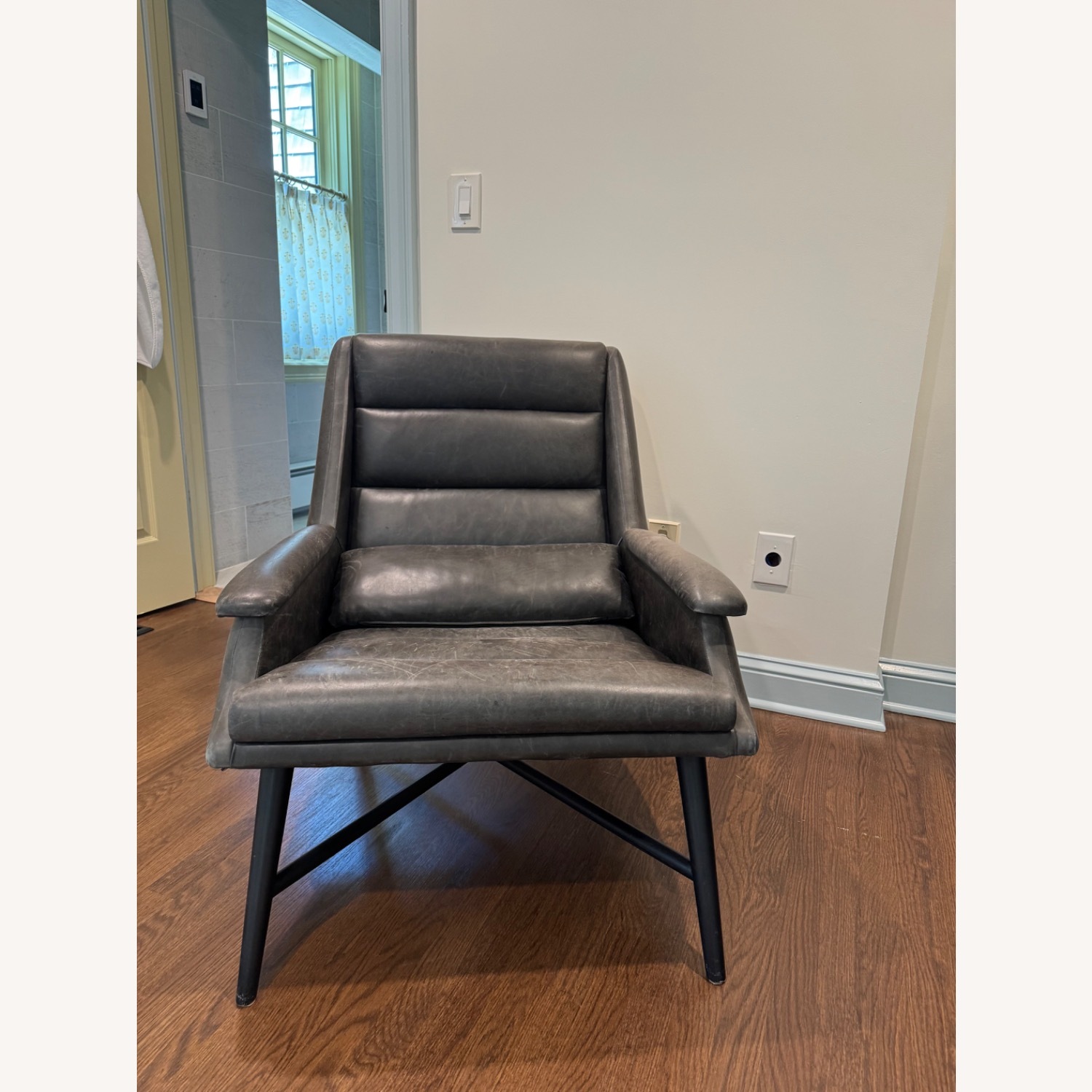 West Elm Leather Swoop Black Tufted Chair - image-1