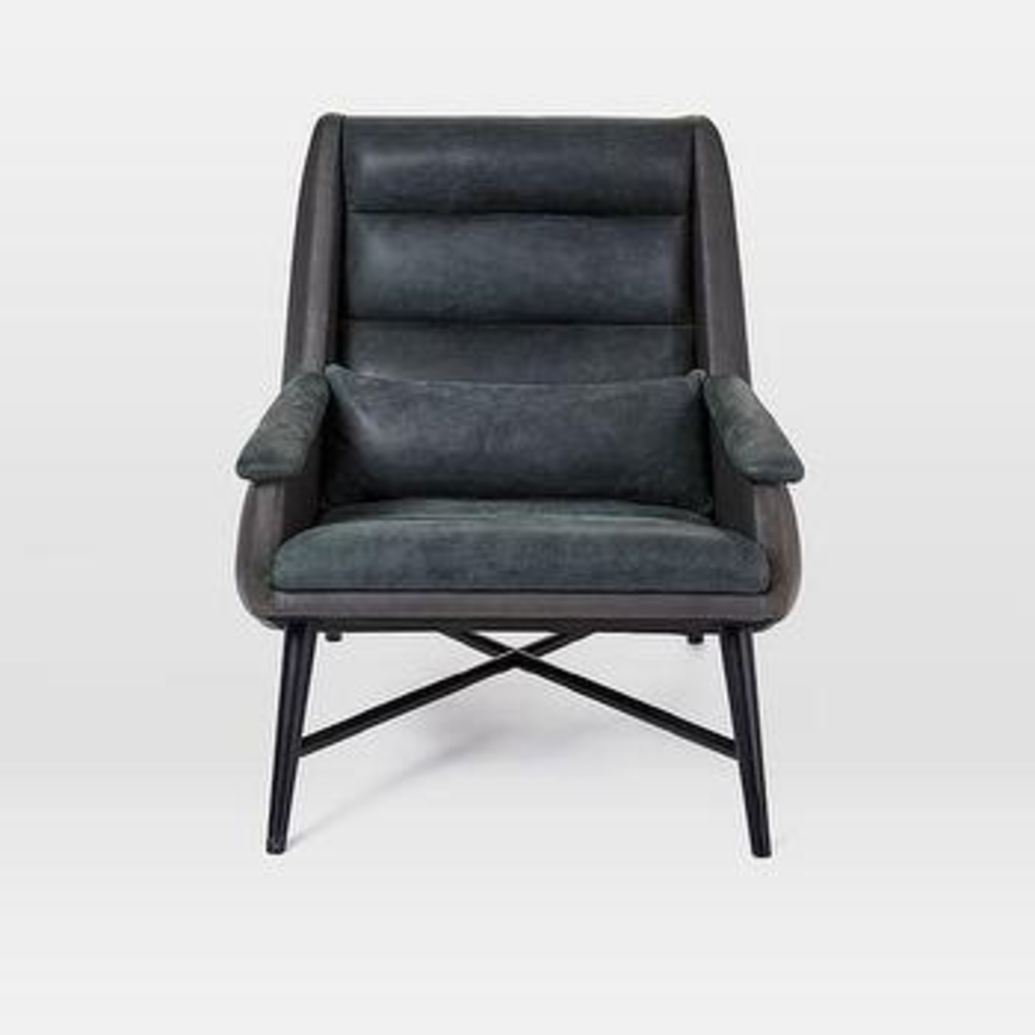 West Elm Leather Swoop Black Tufted Chair - image-4