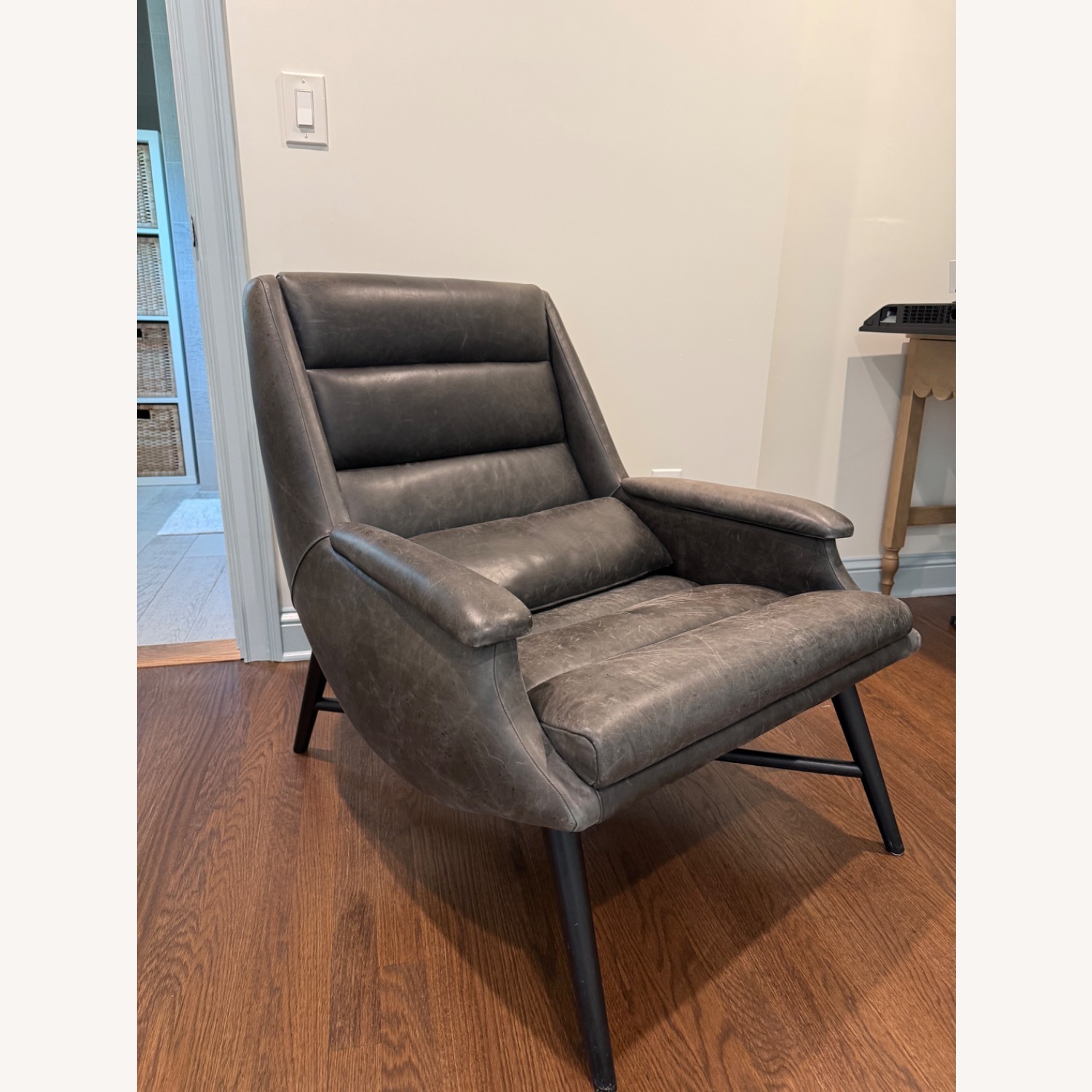 West Elm Leather Swoop Black Tufted Chair - image-2