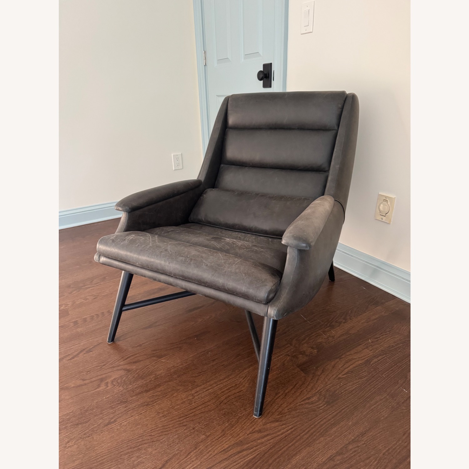 West Elm Leather Swoop Black Tufted Chair - image-3