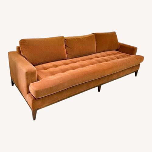 Used MCM Button Tufted Mohair Sofa Burnt Orange for sale on AptDeco