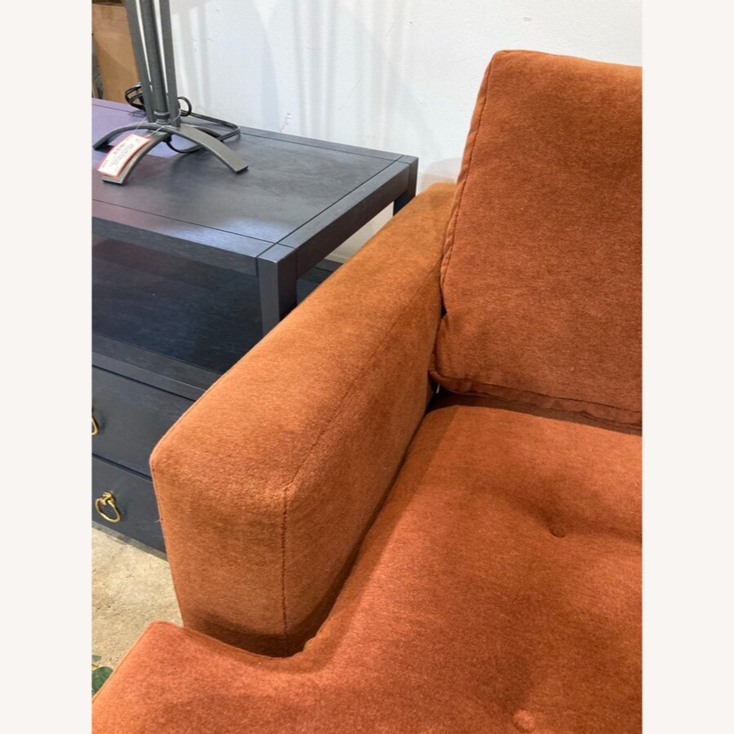 MCM Button Tufted Mohair Sofa Burnt Orange - image-5