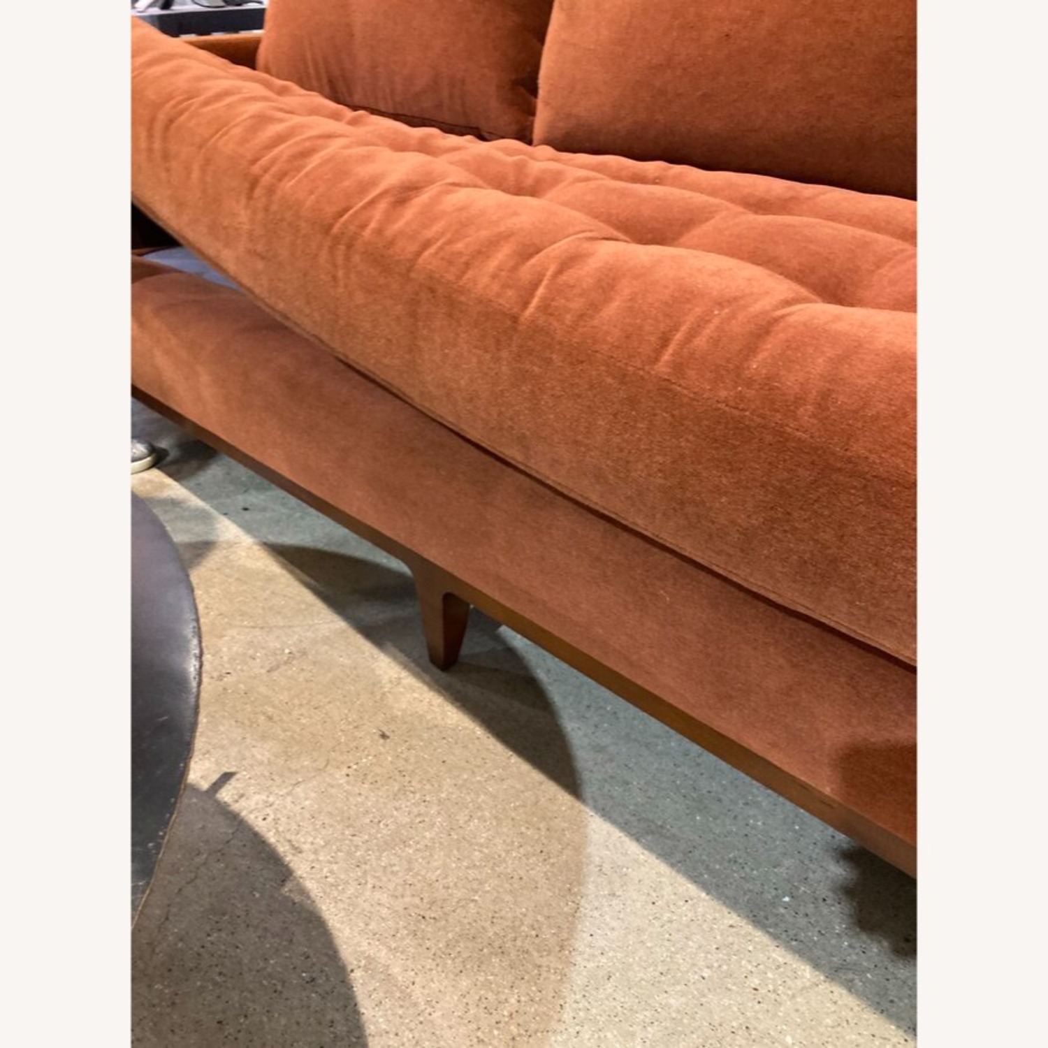 MCM Button Tufted Mohair Sofa Burnt Orange - image-9