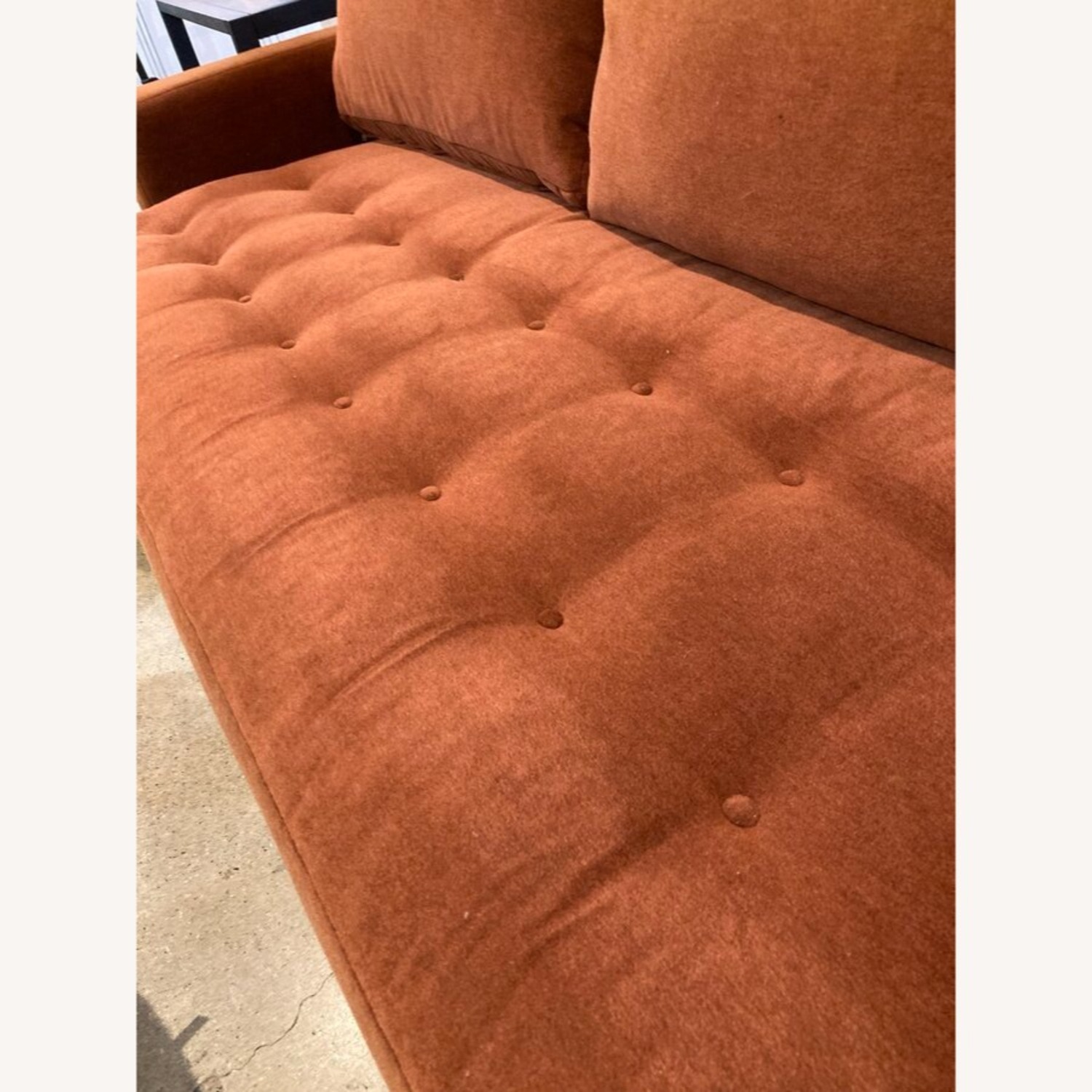 MCM Button Tufted Mohair Sofa Burnt Orange - image-8