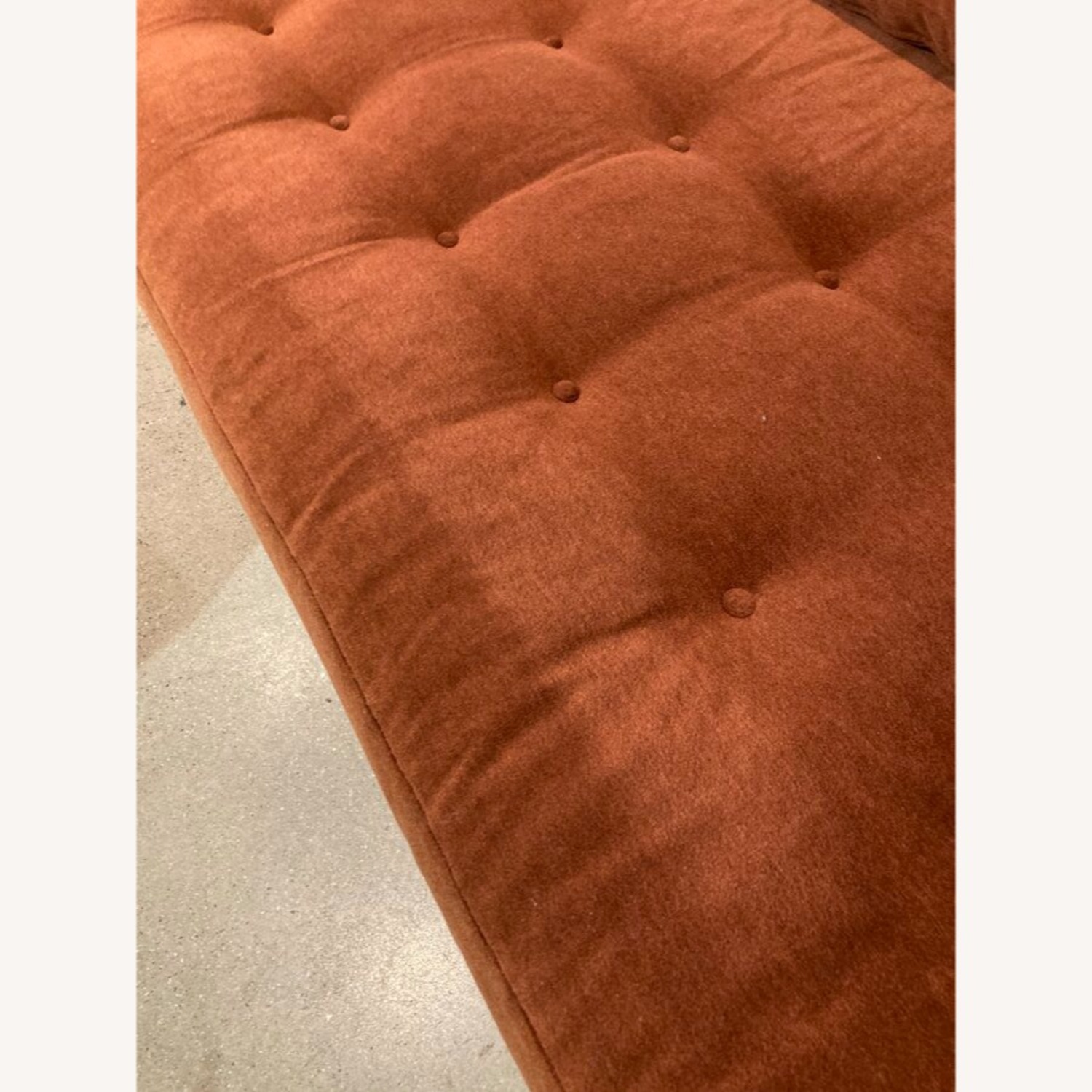 MCM Button Tufted Mohair Sofa Burnt Orange - image-11