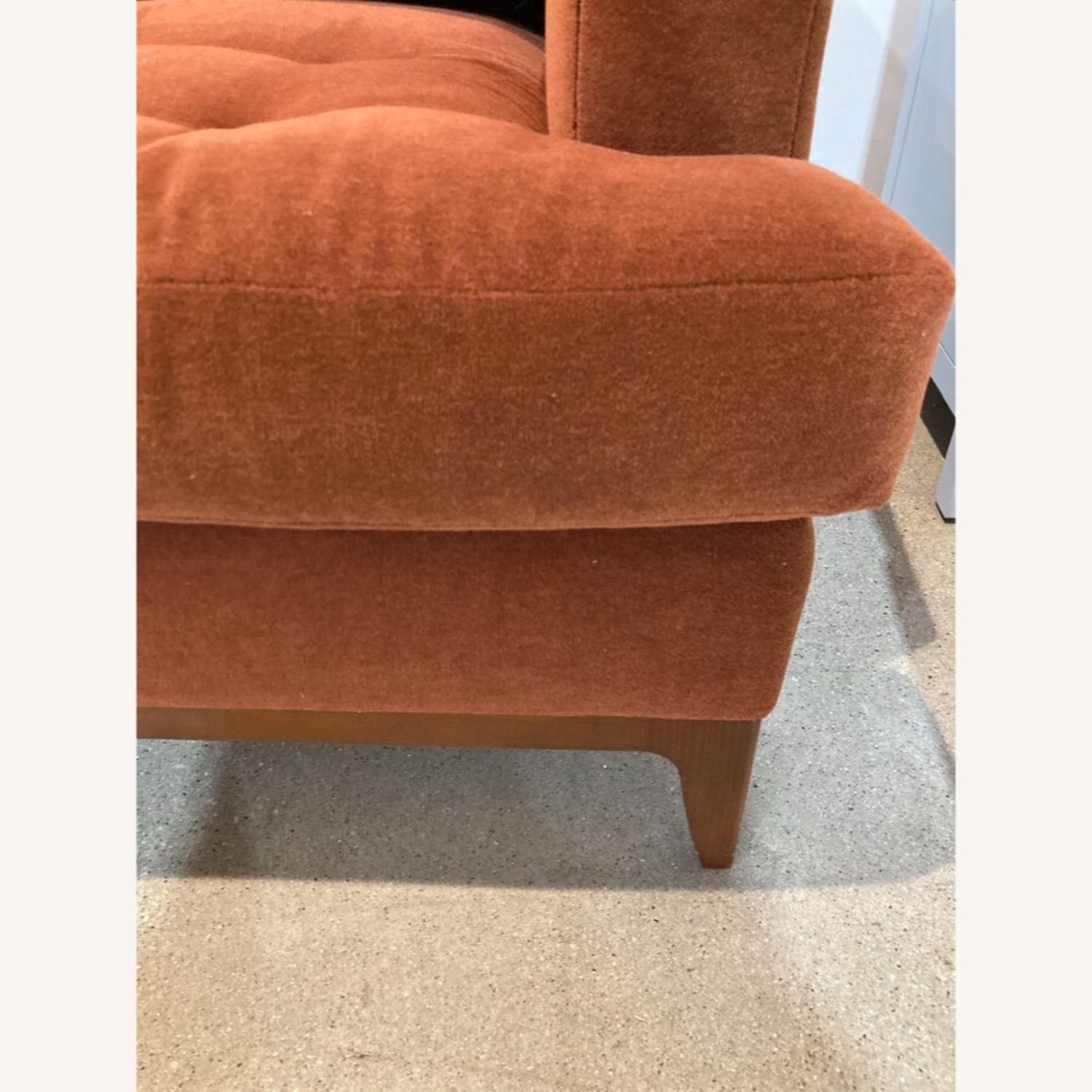 MCM Button Tufted Mohair Sofa Burnt Orange - image-7