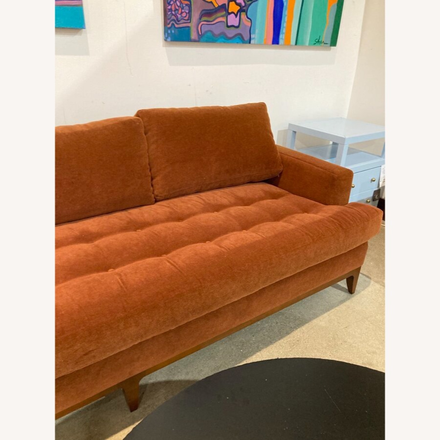MCM Button Tufted Mohair Sofa Burnt Orange - image-12