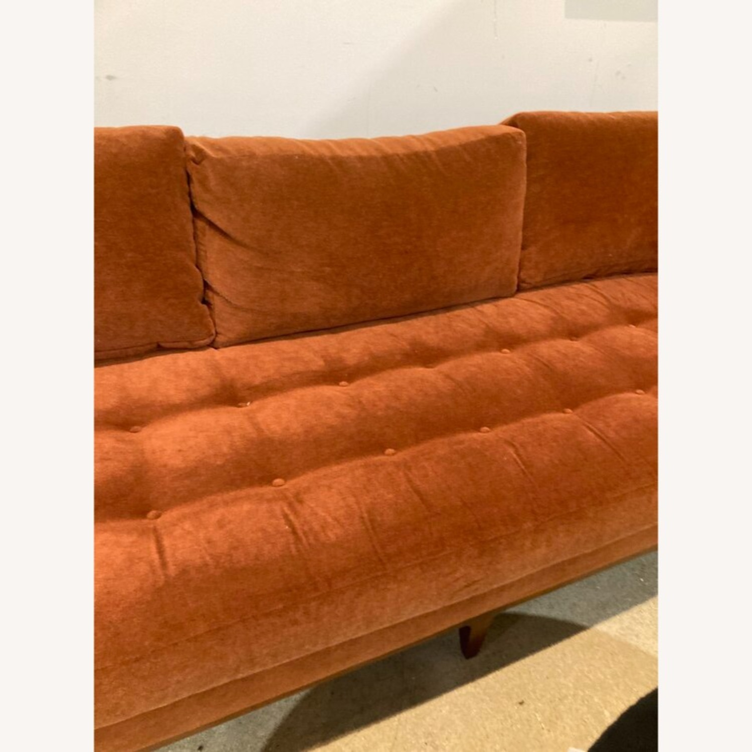 MCM Button Tufted Mohair Sofa Burnt Orange - image-6