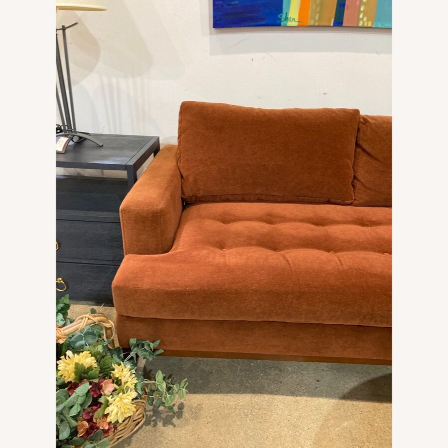 MCM Button Tufted Mohair Sofa Burnt Orange - image-4