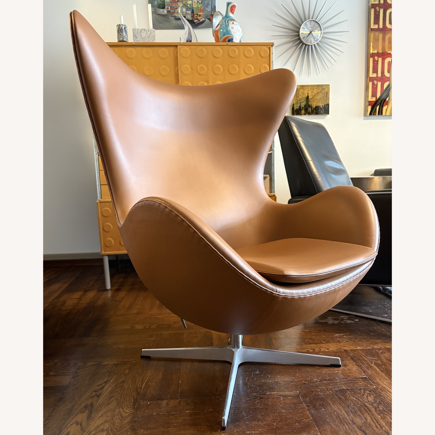 Fritz Hansen Light Brown Leather Accent Chair - image-1