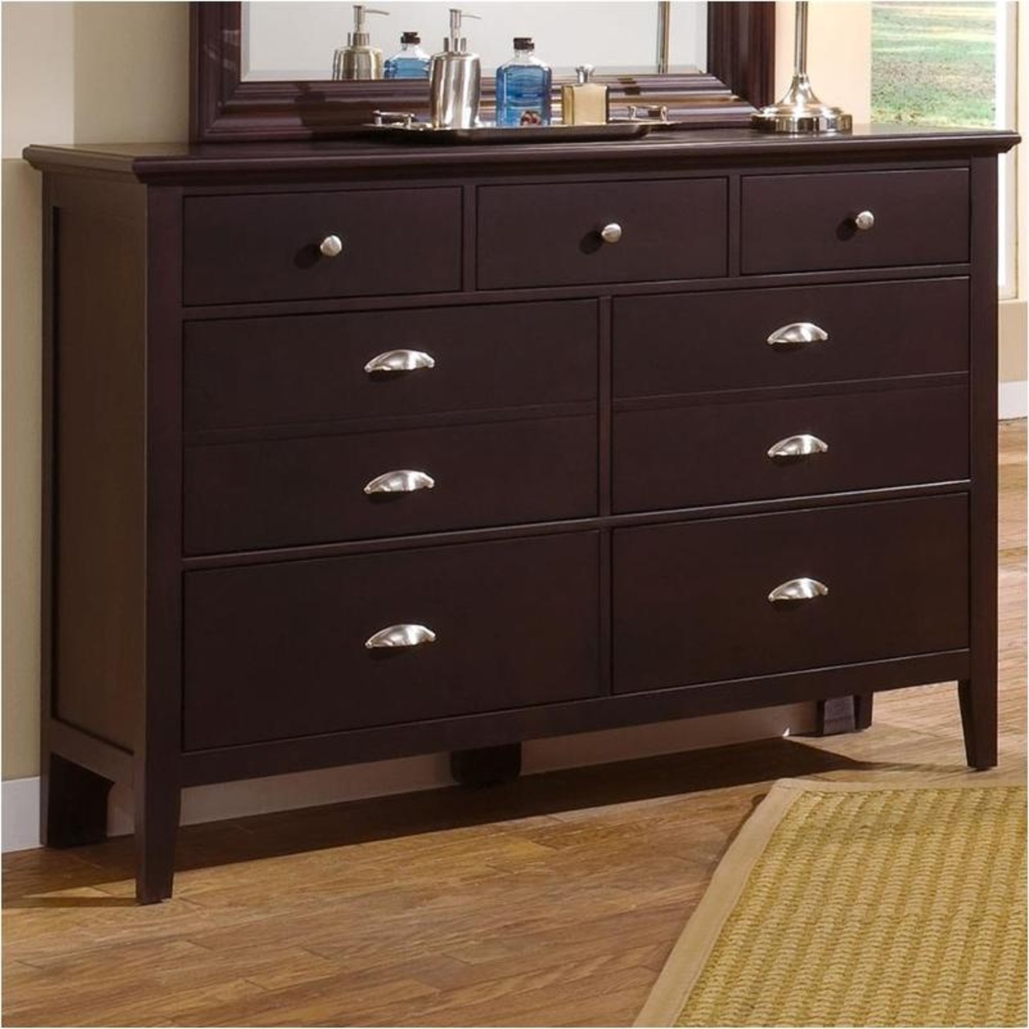 Vaughan Bassett Dark Brown Wood Dresser & Mirror - image-6