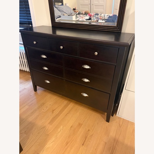 Used Vaughan Bassett Dark Brown Wood Dresser & Mirror for sale on AptDeco