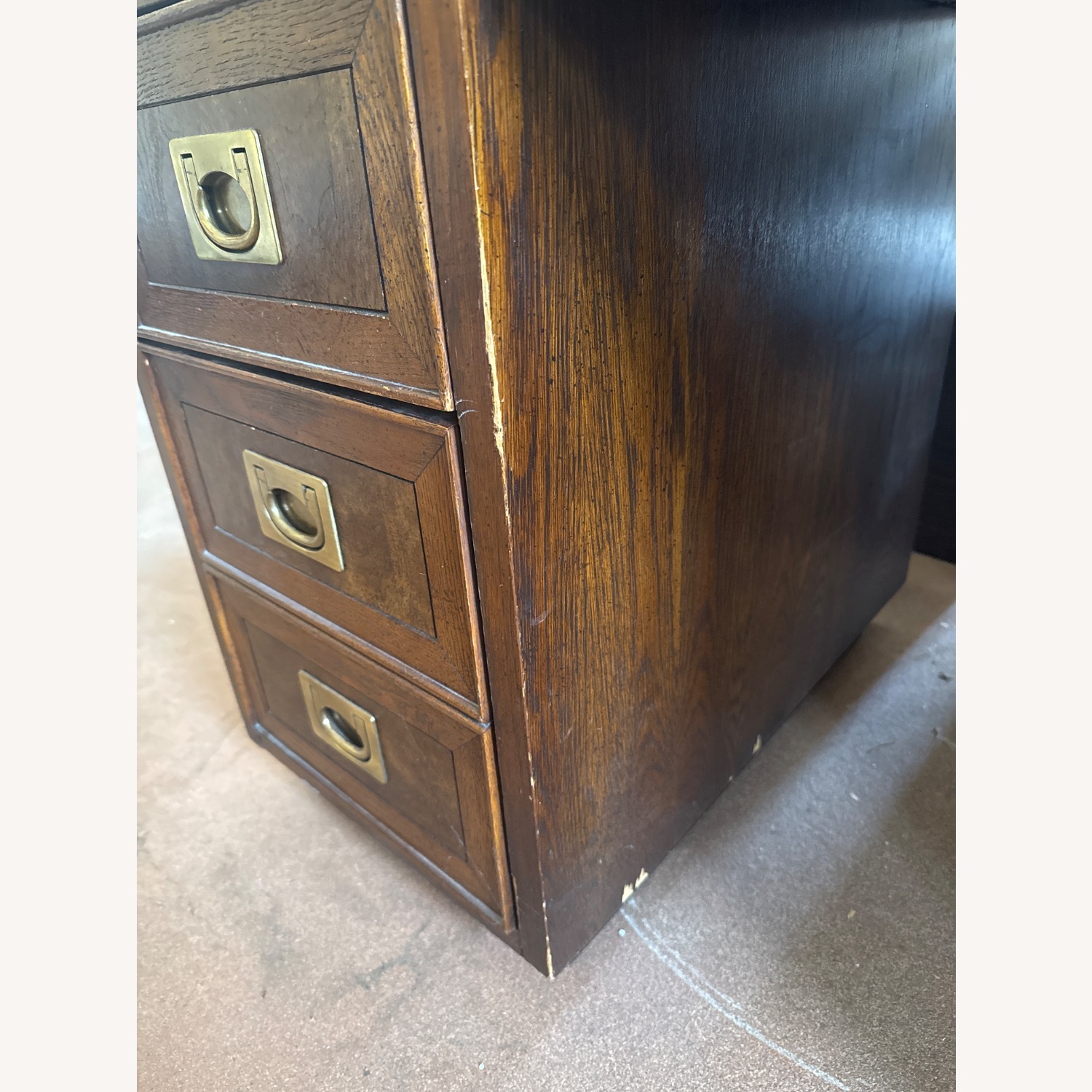 Vintage Dark Brown Wood Campaign Desk - image-4