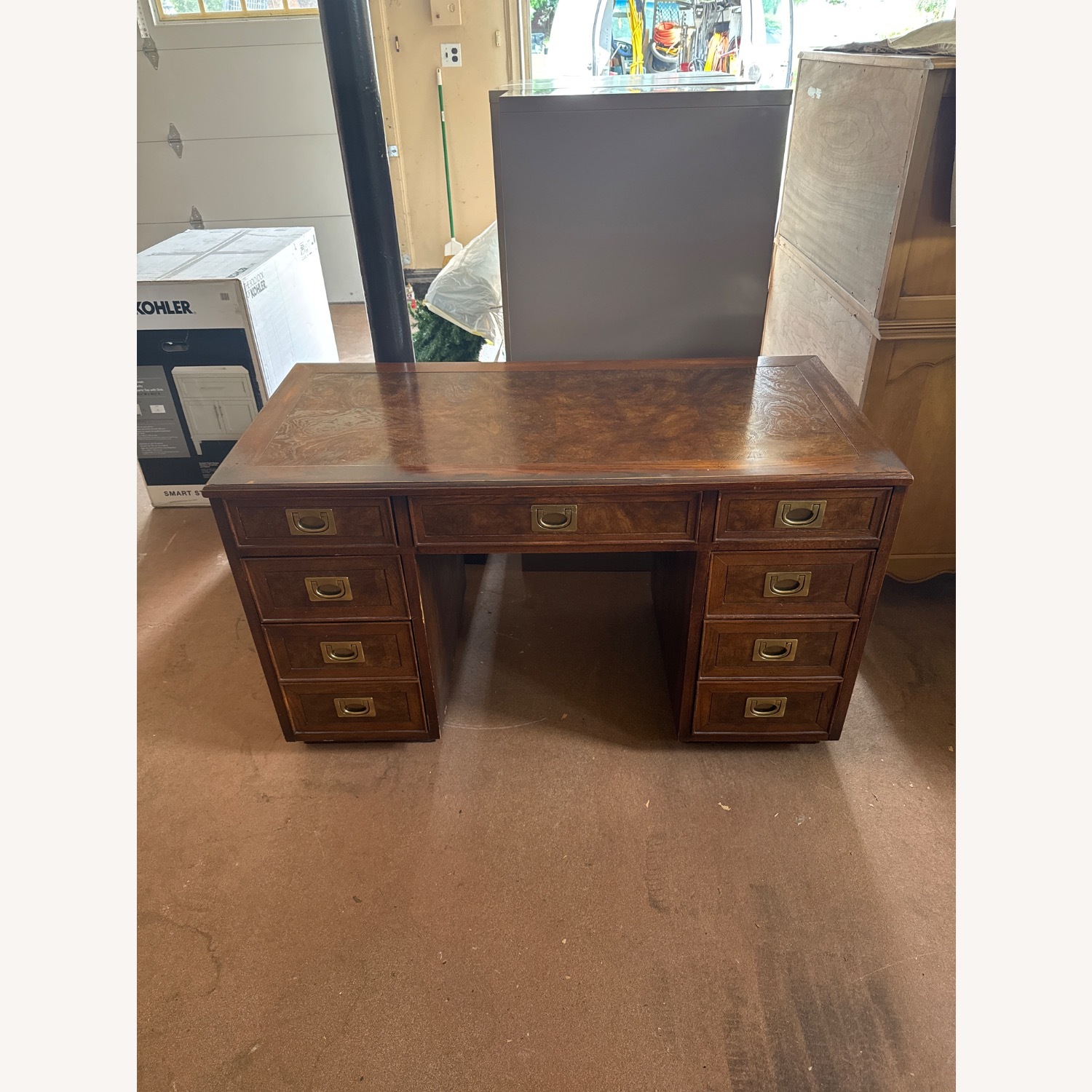 Vintage Dark Brown Wood Campaign Desk - image-2