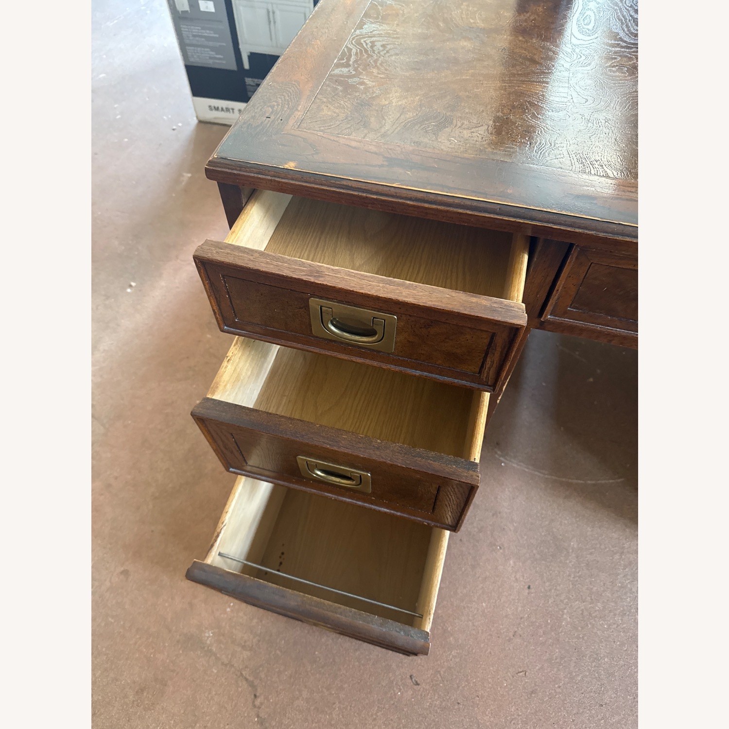 Vintage Dark Brown Wood Campaign Desk - image-7