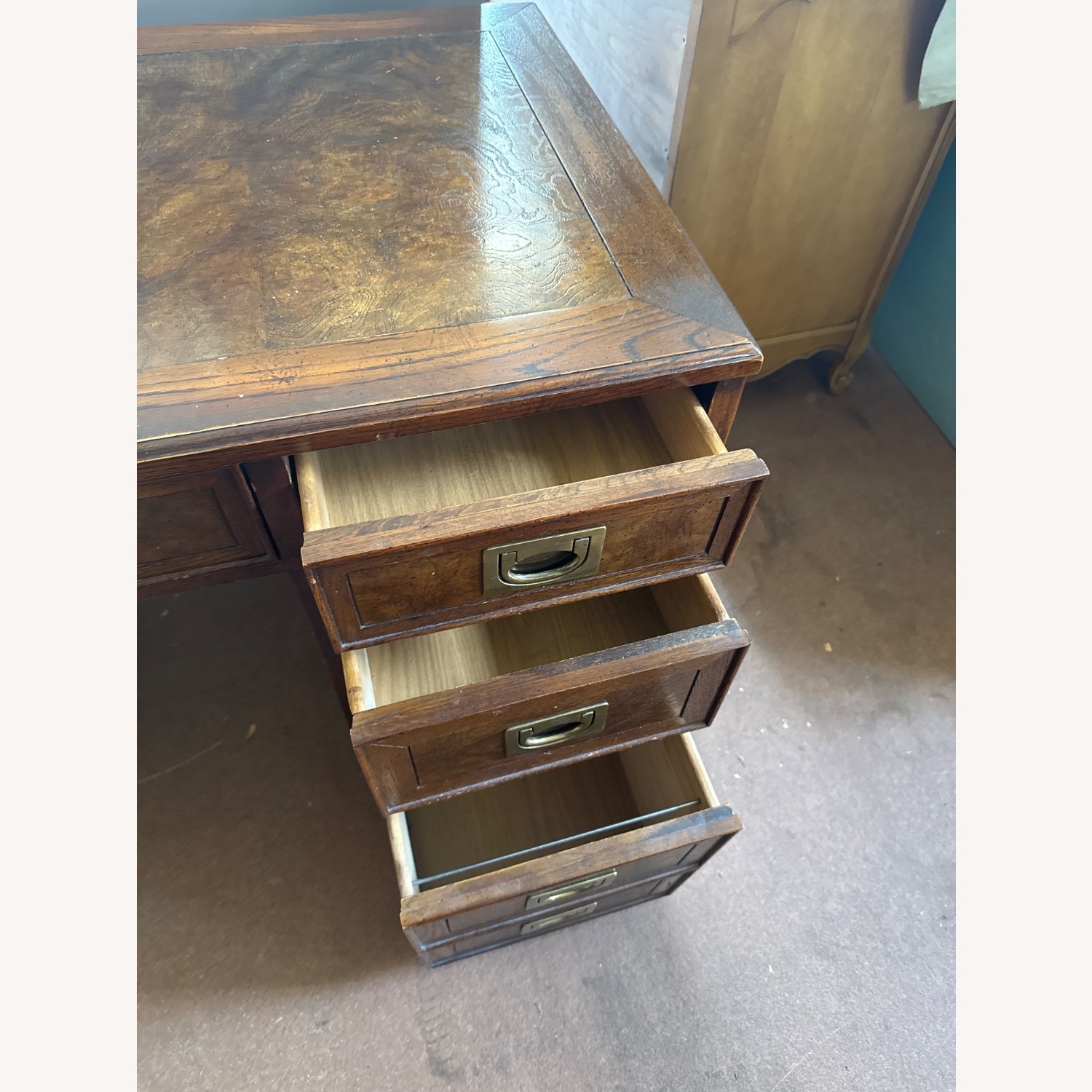 Vintage Dark Brown Wood Campaign Desk - image-8
