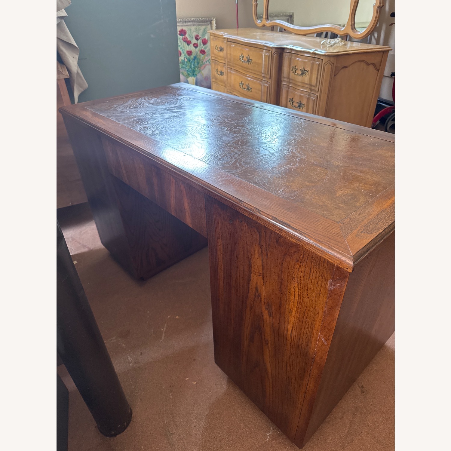 Vintage Dark Brown Wood Campaign Desk - image-6