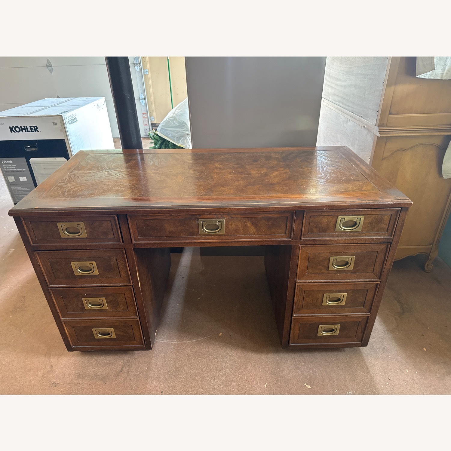 Vintage Dark Brown Wood Campaign Desk - image-1