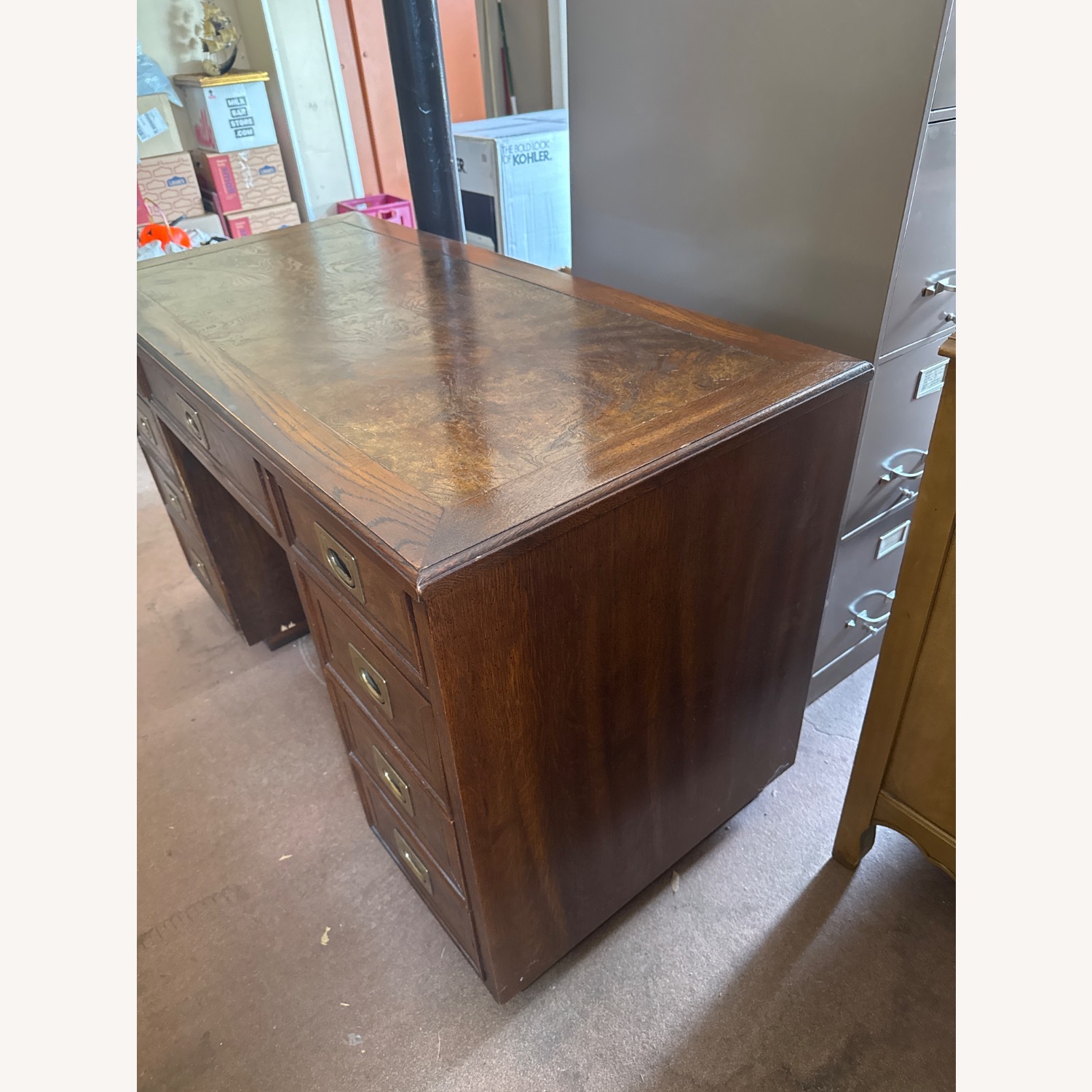 Vintage Dark Brown Wood Campaign Desk - image-5