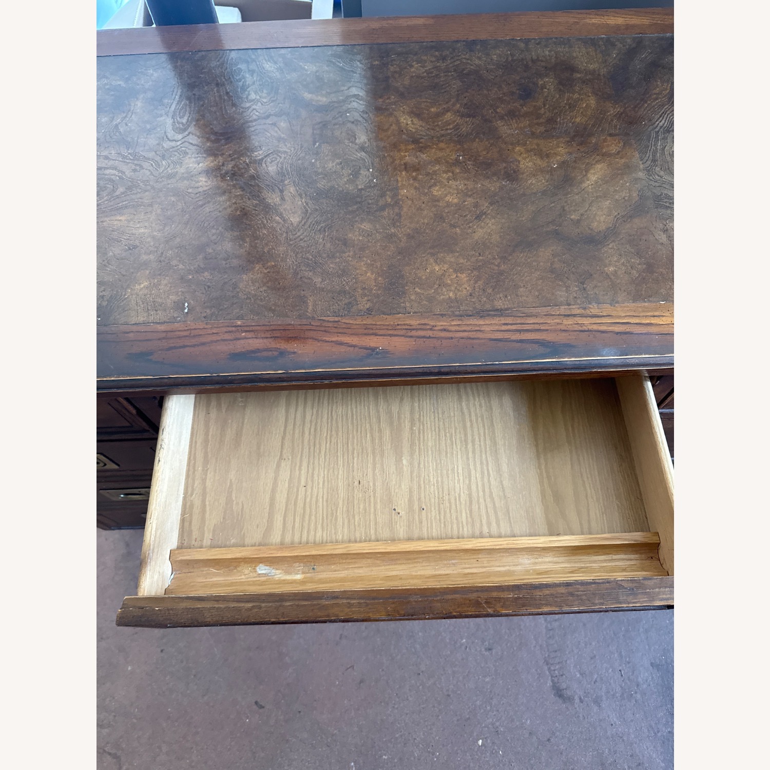 Vintage Dark Brown Wood Campaign Desk - image-9