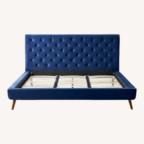 Used CalKing Blue Velvet Tufted Lo Profile Bed for sale on AptDeco