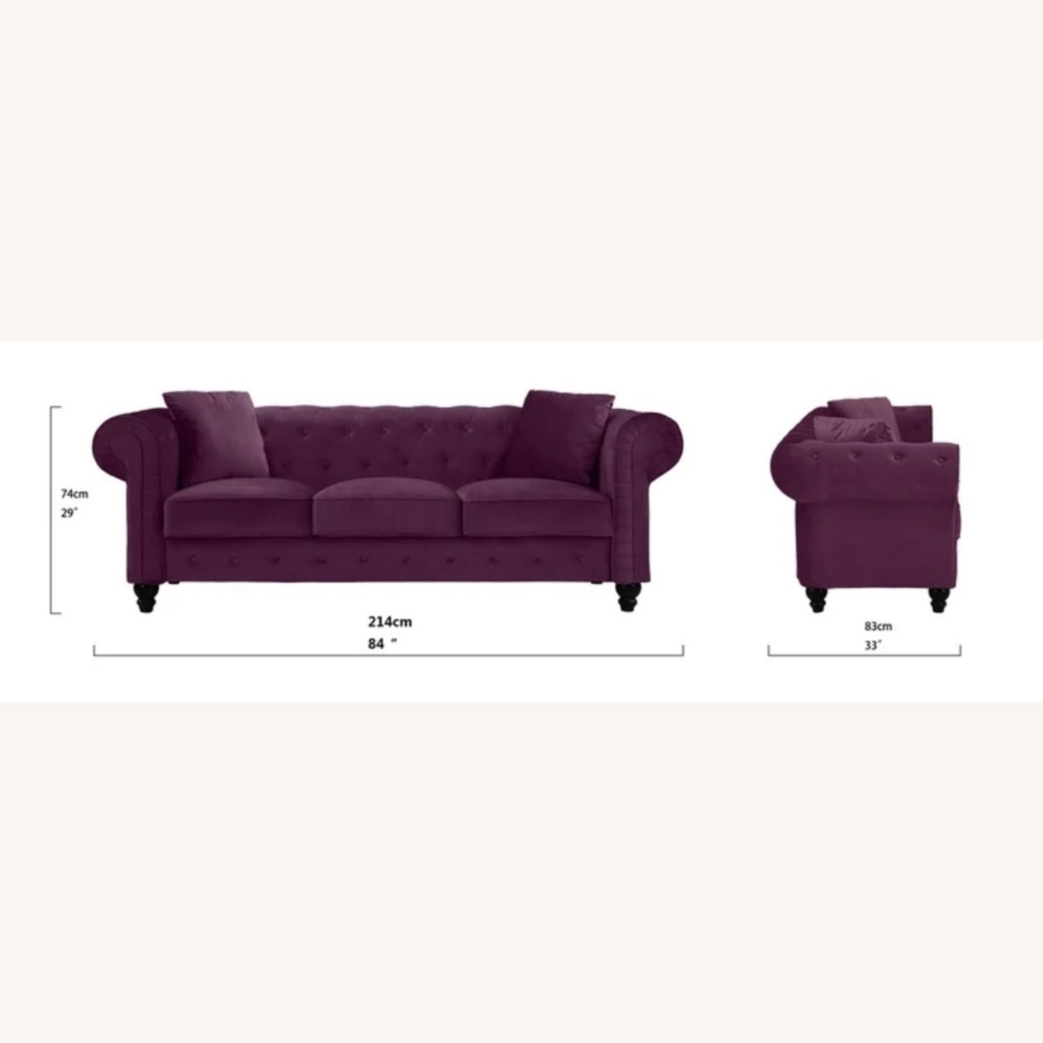 Glam Purple Velvet Tufted 3-Seater Sofa  - image-12