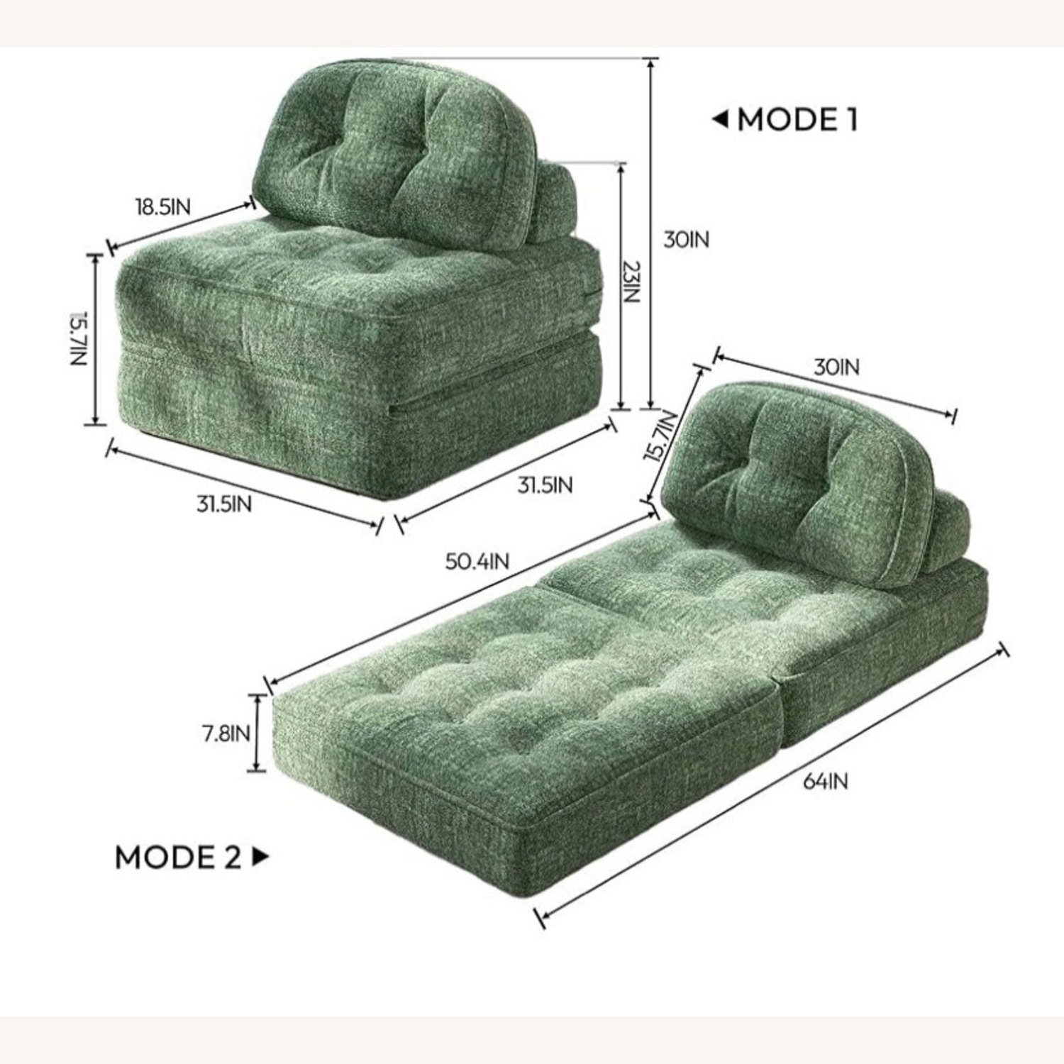 Green Velvet Memory Foam Convertible Sleeper Chair - image-4