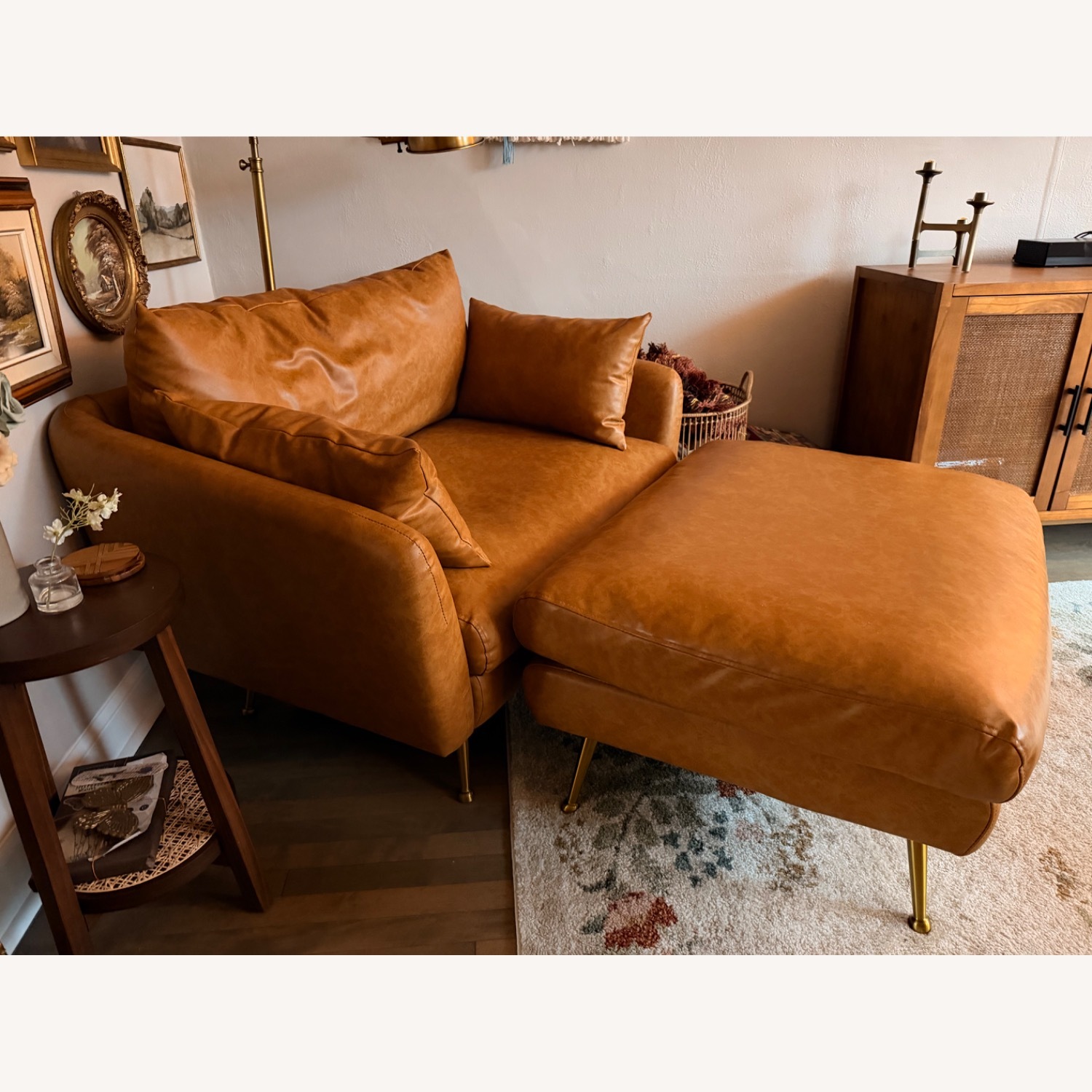Albany Park Vegan Leather Armchair and Ottoman - image-3
