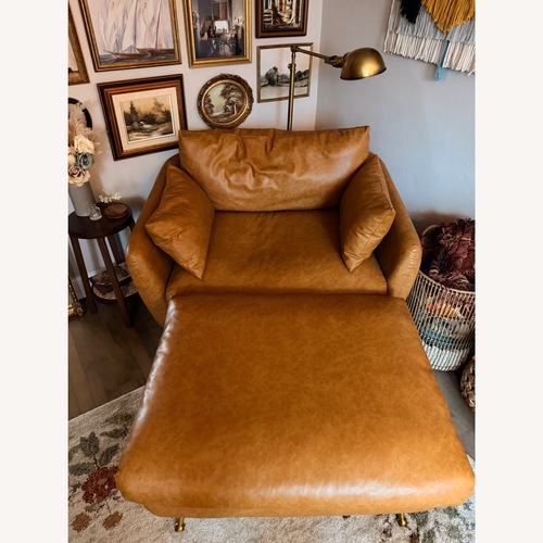 Used Albany Park Vegan Leather Armchair and Ottoman for sale on AptDeco