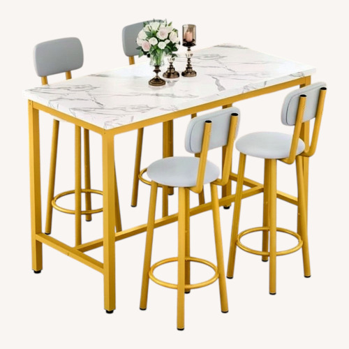 Used Amazon Faux Leather Marble Metal Dining Set for sale on AptDeco
