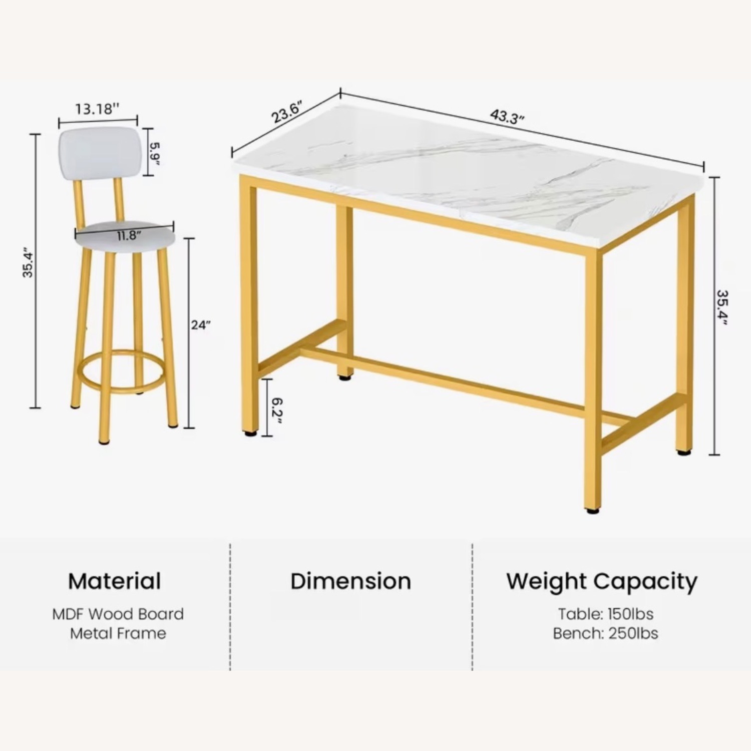 Amazon Faux Leather Marble Metal Dining Set - image-2