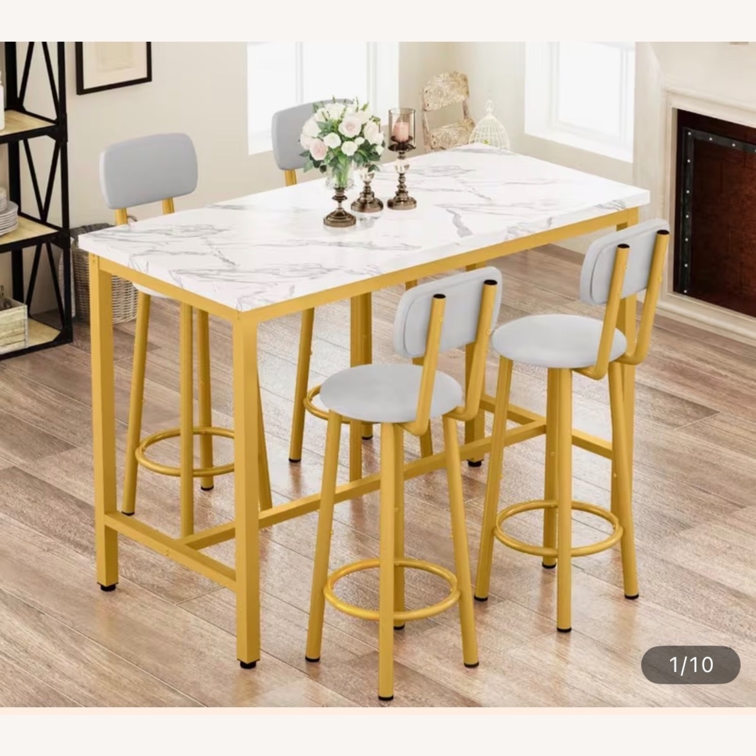 Amazon Faux Leather Marble Metal Dining Set - image-1