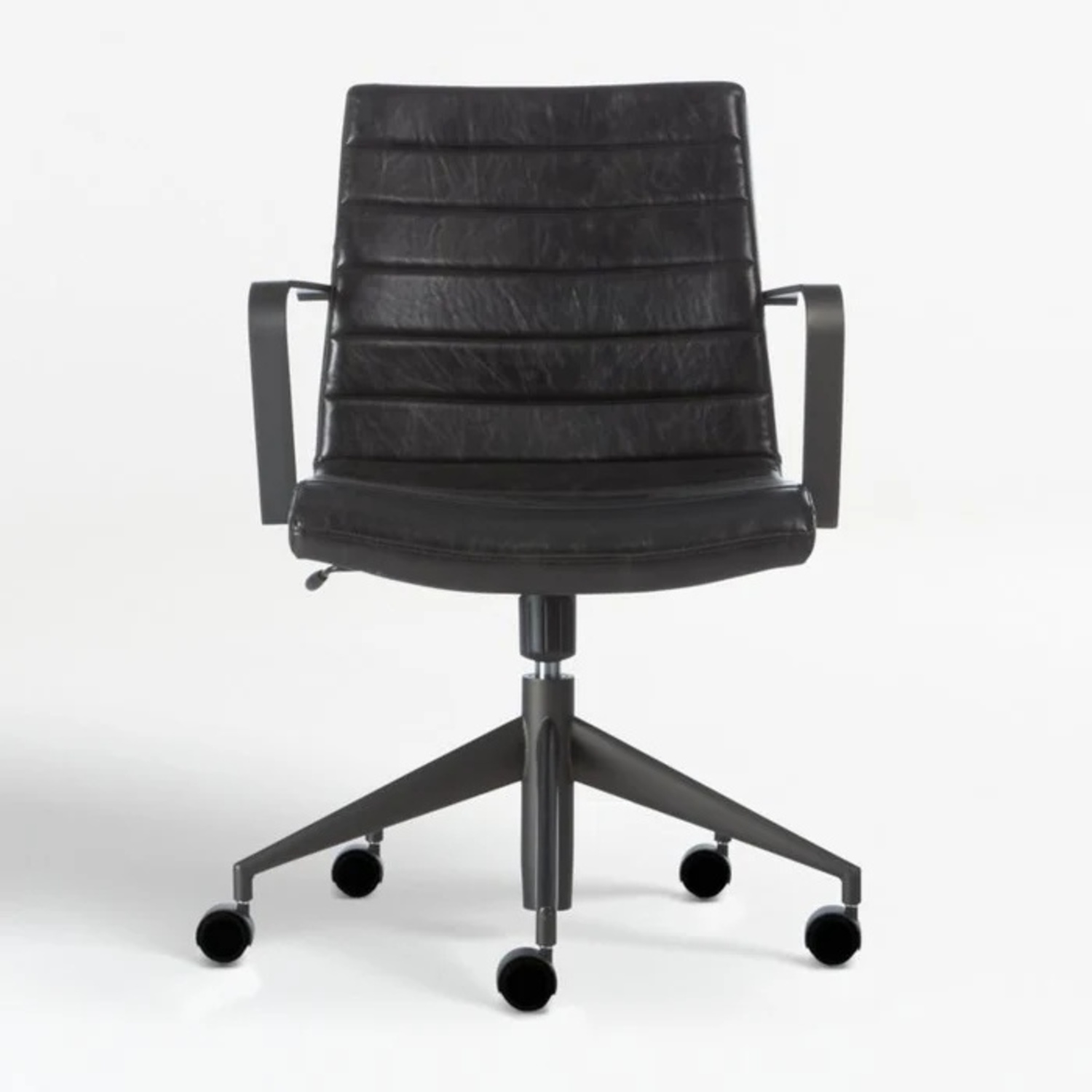Crate & Barrel Black Leather Office Chair - image-4