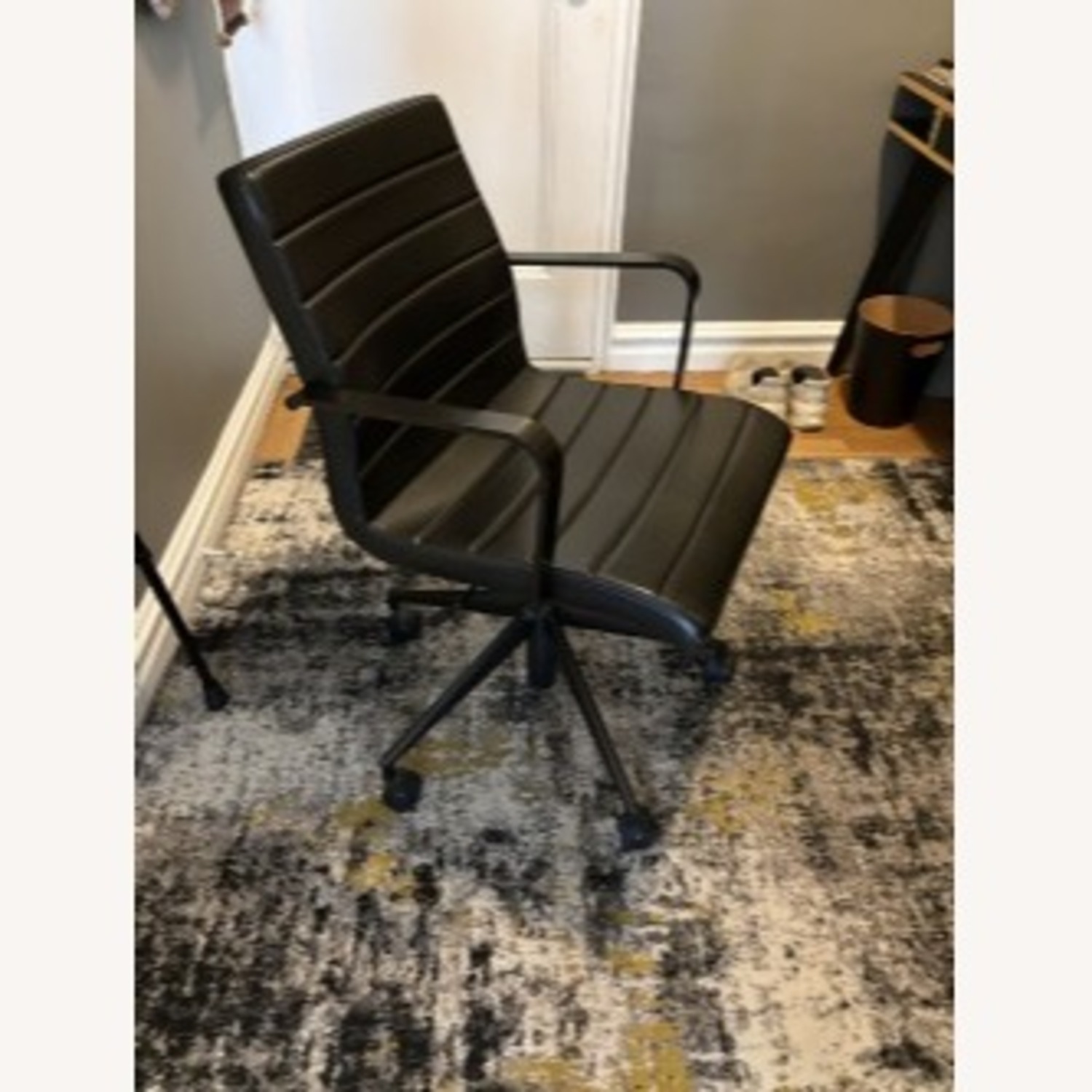 Crate & Barrel Black Leather Office Chair - image-2