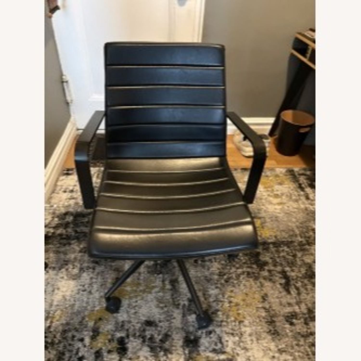 Crate & Barrel Black Leather Office Chair - image-1