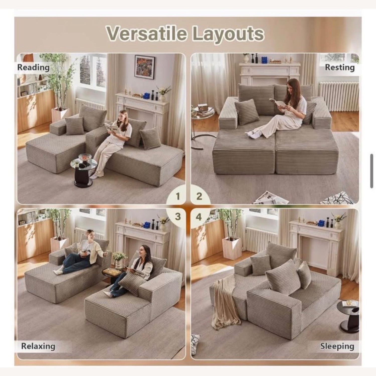 Amazon Beige Couch Oversized Double Chaise Lounge - image-6