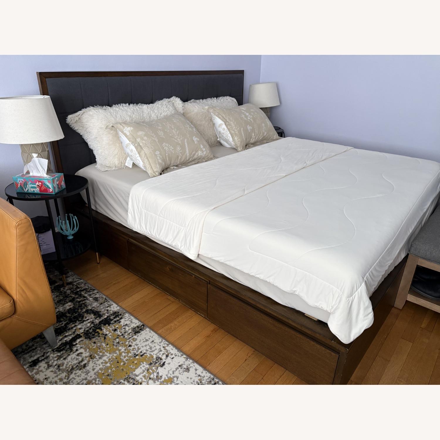 Crate & Barrel Dark Brown Wood King Bed - image-3