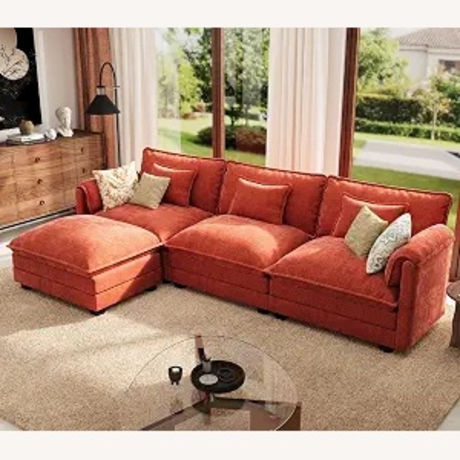 Amazon Orange Fabric 3+ Piece Sectional - image-5
