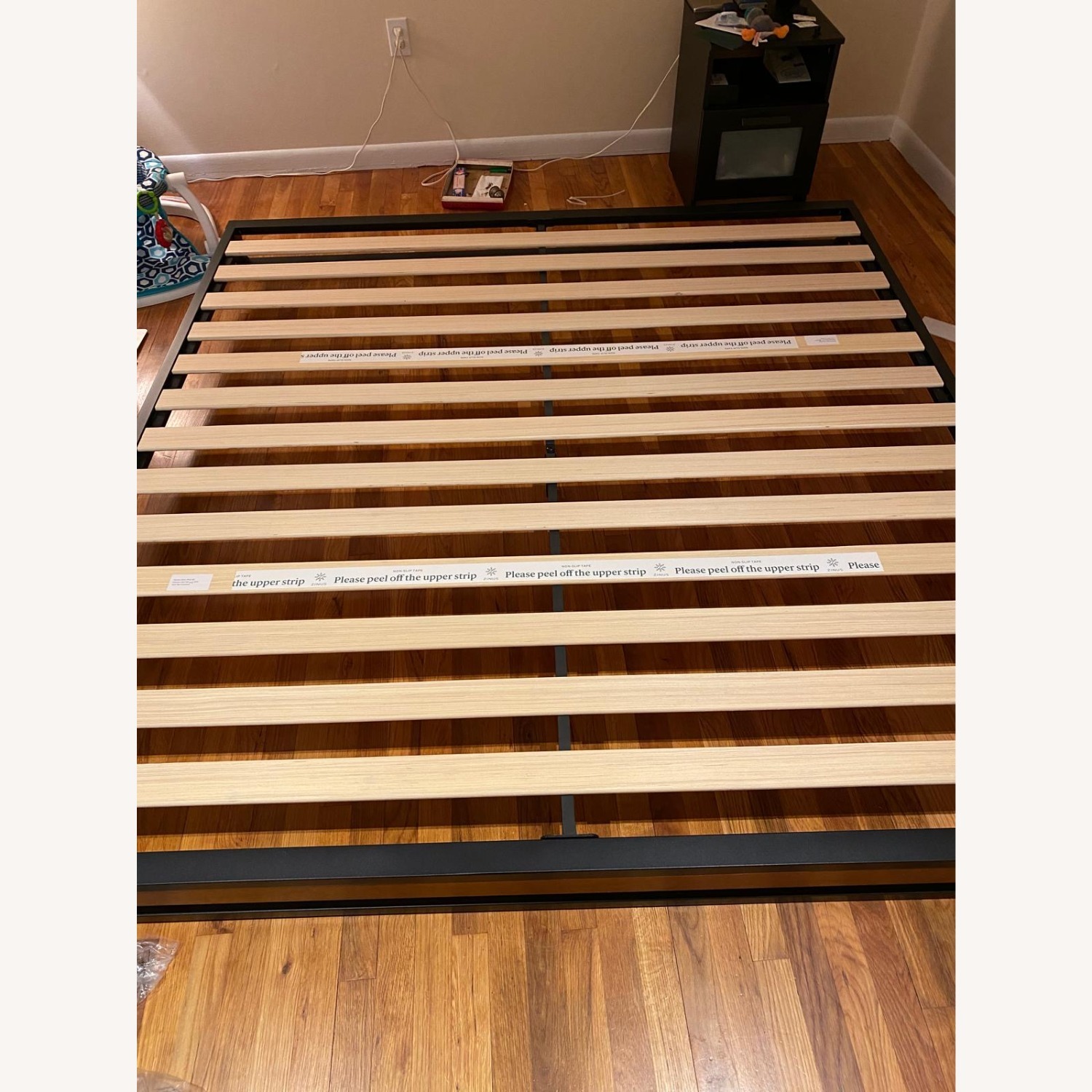 Dark Brown Metal King Bed With Wooden Design - image-2