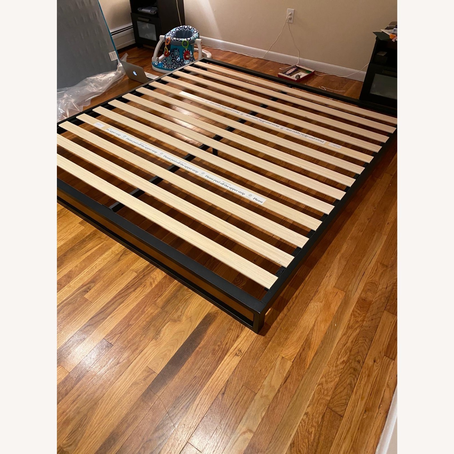 Dark Brown Metal King Bed With Wooden Design - image-1