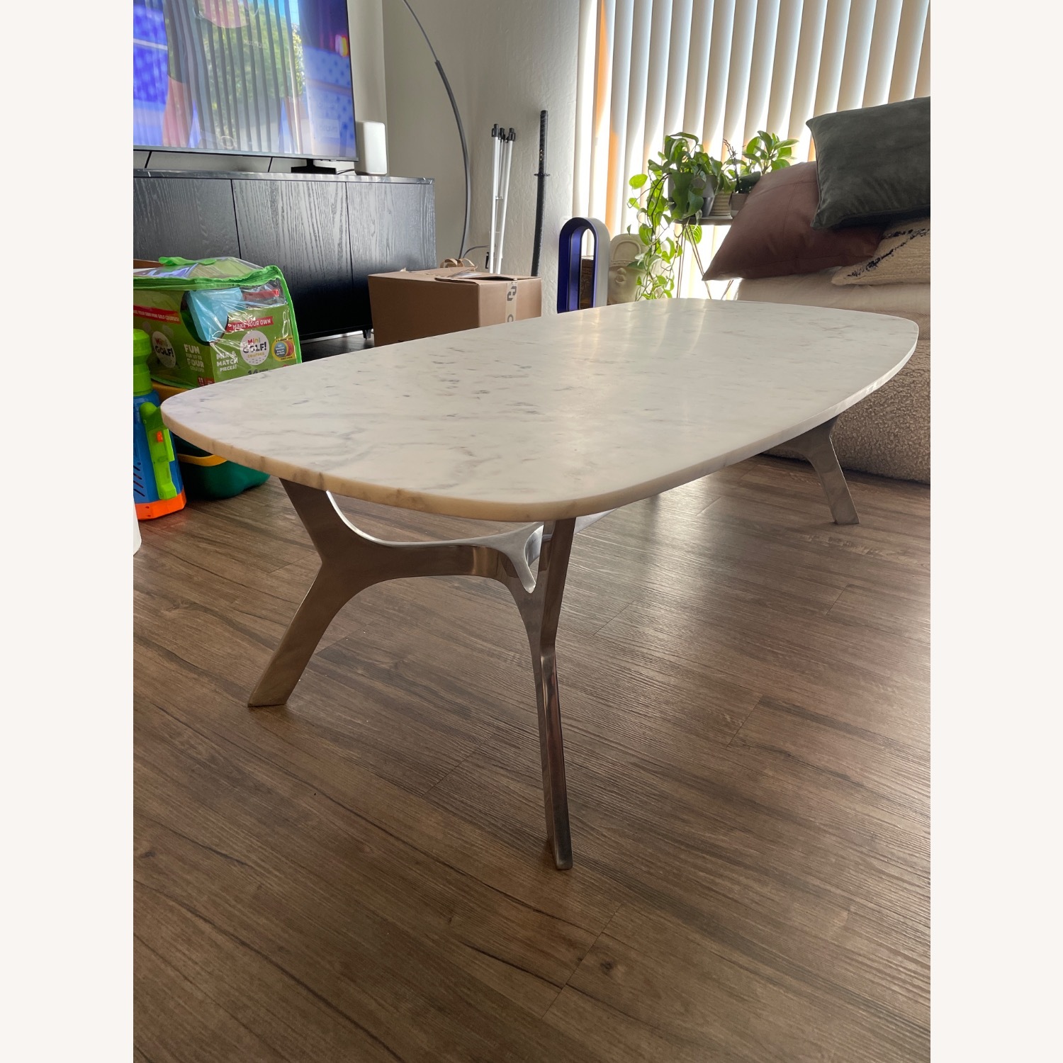 Crate & Barrel Natural Marble Coffee Table - image-1