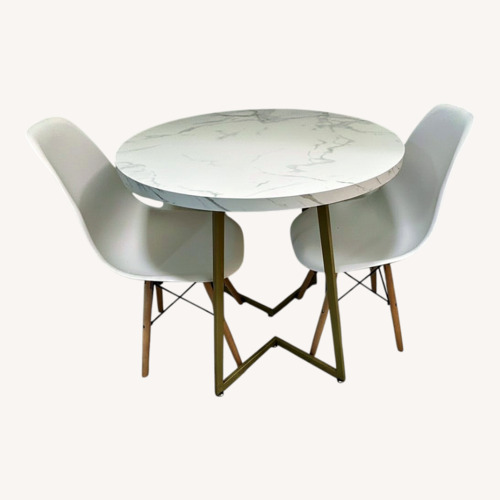Used White Wood Dining Table with White Chairs Two for sale on AptDeco