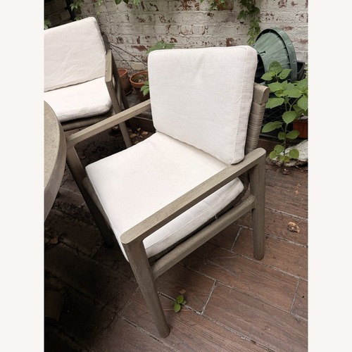 Used Restoration Hardware Mesa Teak Armchairs Set of 4 + Cushions for sale on AptDeco