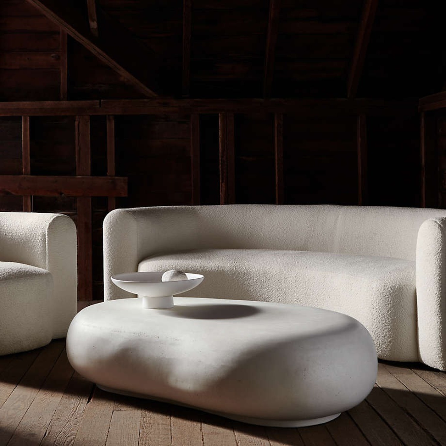 Crate & Barrel White Pebble 59" Coffee Table - image-2